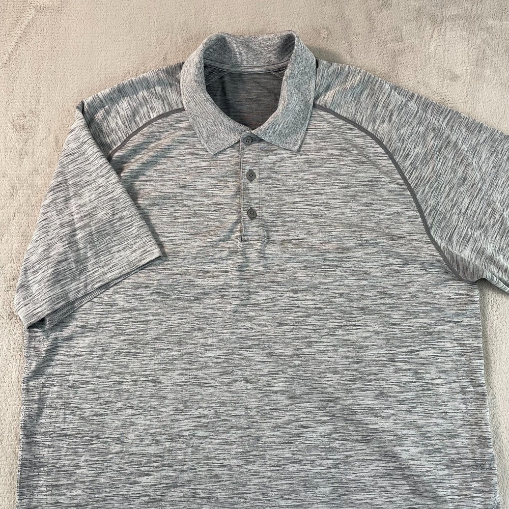 Lululemon Metal Vent Tech Polo Shirt‎ Men XL Heather Grey Wicking Short Sleeve